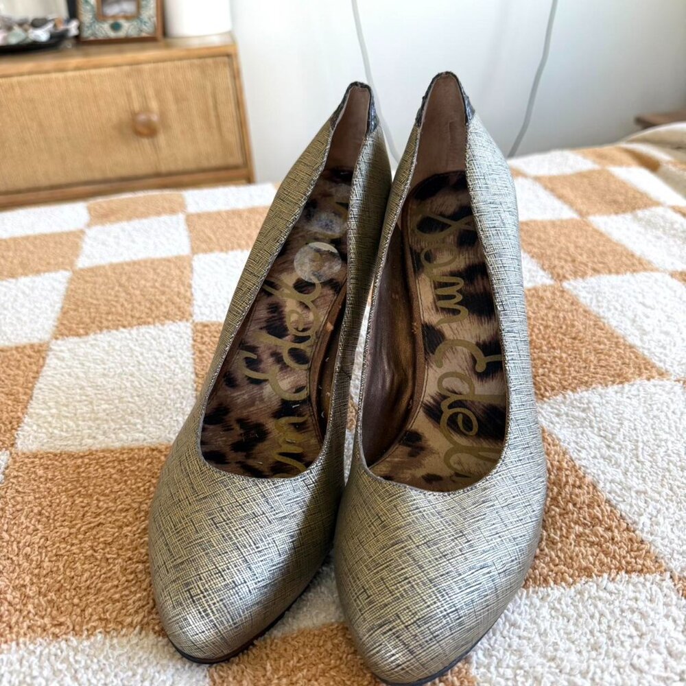 SAM EDELMAN SILVER GOLD BLACK HIGH HEELS WOMENS 10 M - Picture 4 of 8